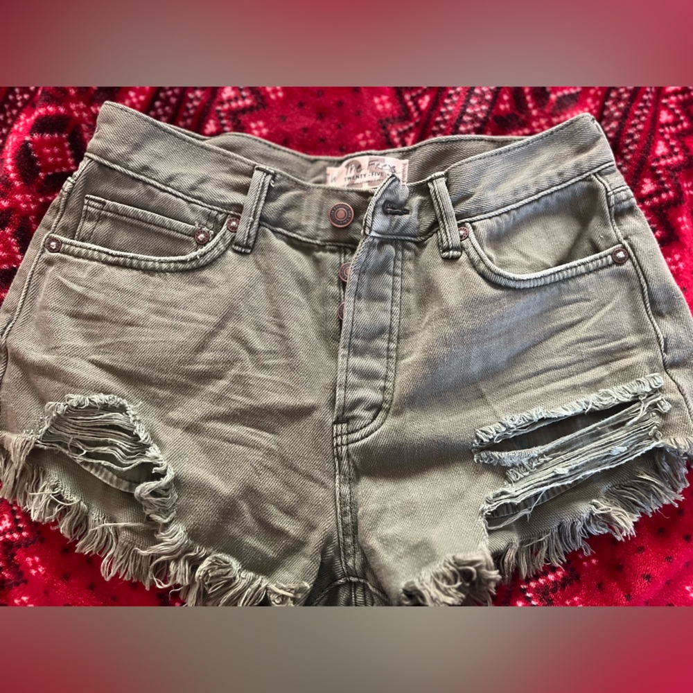 Free People Womens Shorts Army Green Mid Rise .